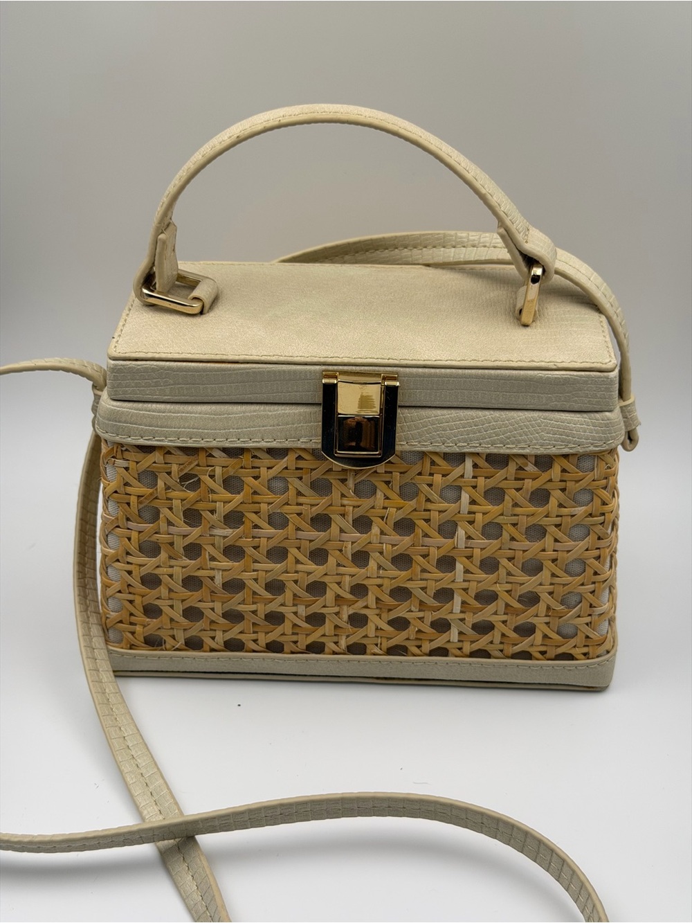 ZARA Rattan Box Bag with Handle Cream Wicker Crossbody
